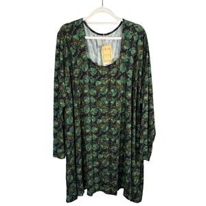 Blue Sky Green Black Floral Marissa Tunic Top Size 3X Boho Flowy Bamboo Blend